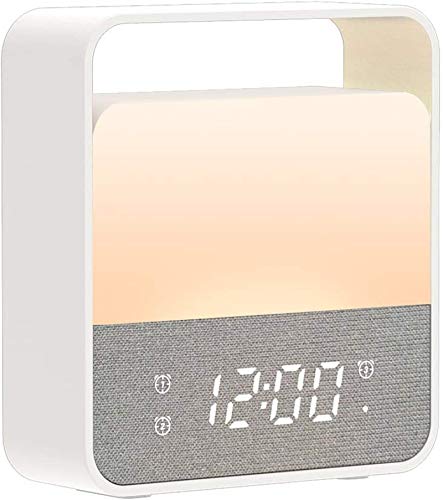 MELCAM Luz Nocturna LED, Luz Nocturna Bebé Recargable por USB, Lámpara Ambiental con Modo RGB/Luz Blanca, Reloj, Despertador