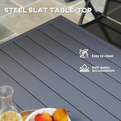 Outsunny Garden Dining Table for 4 Person, Square Outdoor Table with Easy Clean Slat Top, Rust Resistant Steel Frame, for Terrace, Balcony, 80 x 80 x 74 cm, Grey - Image 5
