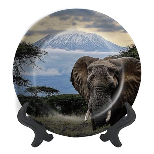 Decorative Plates for Display picture some elephants savanna Gift Plates Ceramic Collections Plates Hanging Artwork for Living Dining Room Kitchen Souvenir
