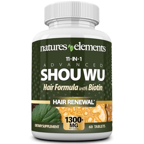 Natures Elements Advanced Shou Wu for Gray Hair – Prepared He Shou Wu for Hair Growth with Biotin, Bioperine, Fo-Ti Root & More – 100% Natural – 60 Tablets – Non-GMO, Gluten-Free