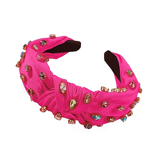 Women Knotted Jeweled Headband Colorful Rhinestone Crystal Embellished Pink Hairband Top Knot Headbands Summer Luxury Fashion Wide Ladies Hair Accessories For Girls #TOP4