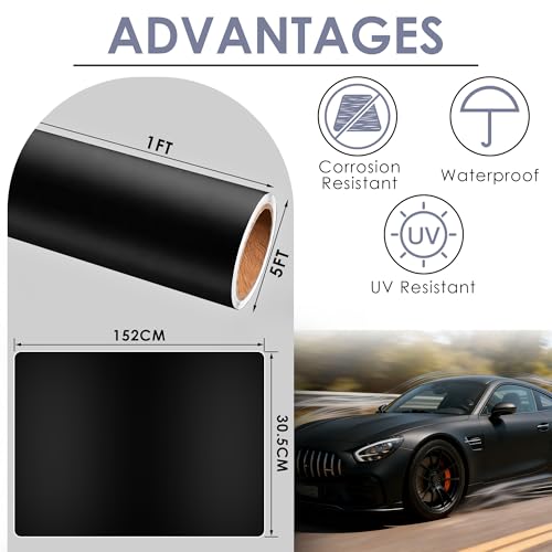 Image of Matte Black Vinyl Wrap for Cars, 1ft x 5ft Vinyl Car Wrapping Film - Bubble Free Vehicle Sheet Roll for Body Protection, Scratch Resistance (Matte Black)