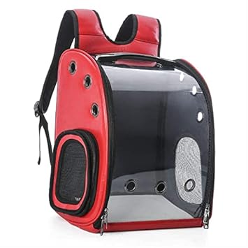 PSK PET MART Puppy, Cat Travel Carrier Cat Backpack Pet Backpack 360 Degree Transparent Room Bag, (Red Color)