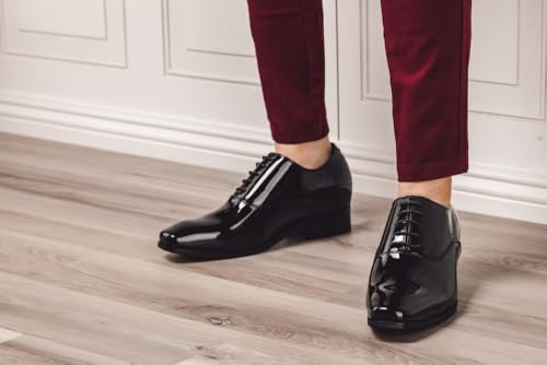 Image of TOTO Men's Invisible Height Increasing Elevator Shoes - Black Patent Leather Lace-up Formal Oxfords - 3 Inches Taller - H6532B - Size 6 D(M) US