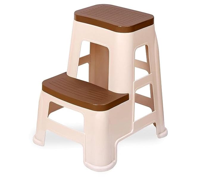 Image of SKYGLAMOUR STL31 Plastic Multi-Color 2-Step Stool for Home, Office&Kitchen Use with Weight Bearing Capacity of 120 Kg |2 Step Stool for Home| Color: Basket Beach /Brown; Qnt:1 Pc.