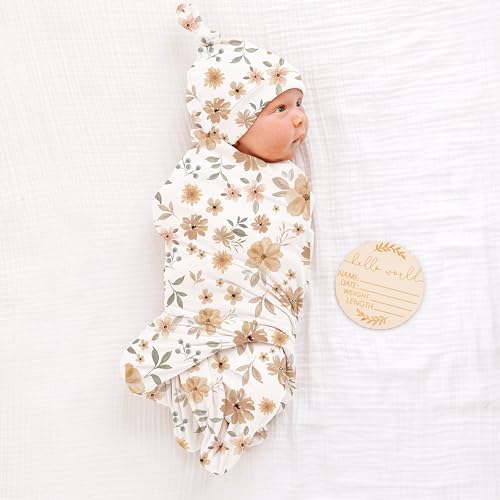 Image of Konssy Baby Girl Newborn Receiving Blanket with Matching Headband and Beanie Set Baby Swaddle Nursery Swaddle Wrap