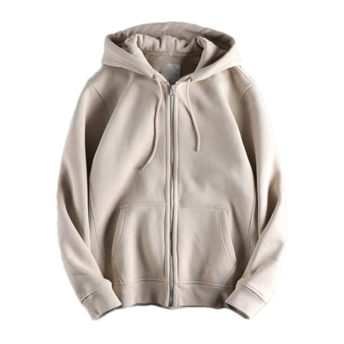 Sudadera bordada de forro polar lavado con capucha y cremallera para hombre en acabado premium albaricoque