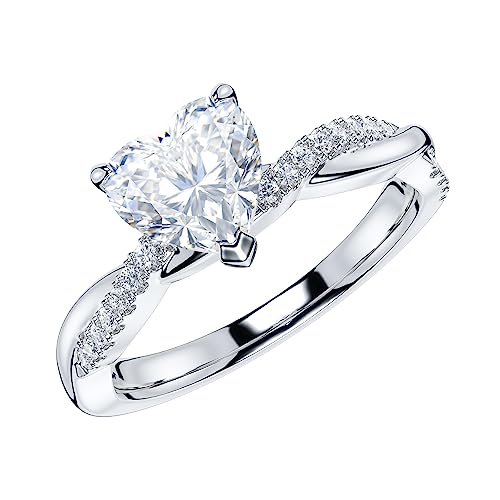 THELANDA Sterling Silver 4-Prong Petite Twisted Vine 1CT Heart-shaped Genuine Moissanite Engagement Ring Promise Bridal Ring