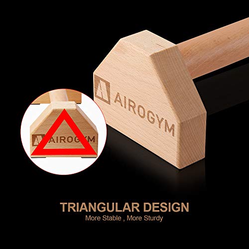 Airogym Push-Up Stand, 2 Pcs Wood Pushup Bars Non-Slip Base Exercise Home Workout Equipment, 12 In Wooden Parallettes Handle Stands Grip For Men Strength Training, Planks Calisthenics Fitness Muscle #TOP2