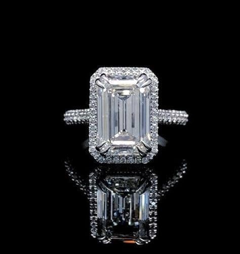 Shankar Jewels 4.00Ct Emerald Cut Lab Created Diamond Halo Engagement Ring, 14K White Gold Finish, 925 Sterling Silver