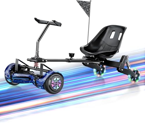 Hoverboard Go Kart Bundle, iHoverboard H4 Hoverboard and Q6 Go Kart, Smart Hoverboards with Bluetooth & LED Lights, Stable Go Kart with 3 Shock Absorbers & 2 Glowing Wheels, Gift for Boys and Girls