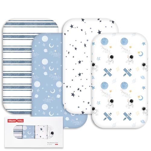 Image of Gllquen Baby Bedside Sleeper Bassinet Sheets 33x20 Inch 4 Pack Girl Boy | Soft OEKO-TEX Certified Bassinet Crib Sheet, Compatible with Baby Delight, Newton Rectangle Bassinet Mattress, Blue Astronaut