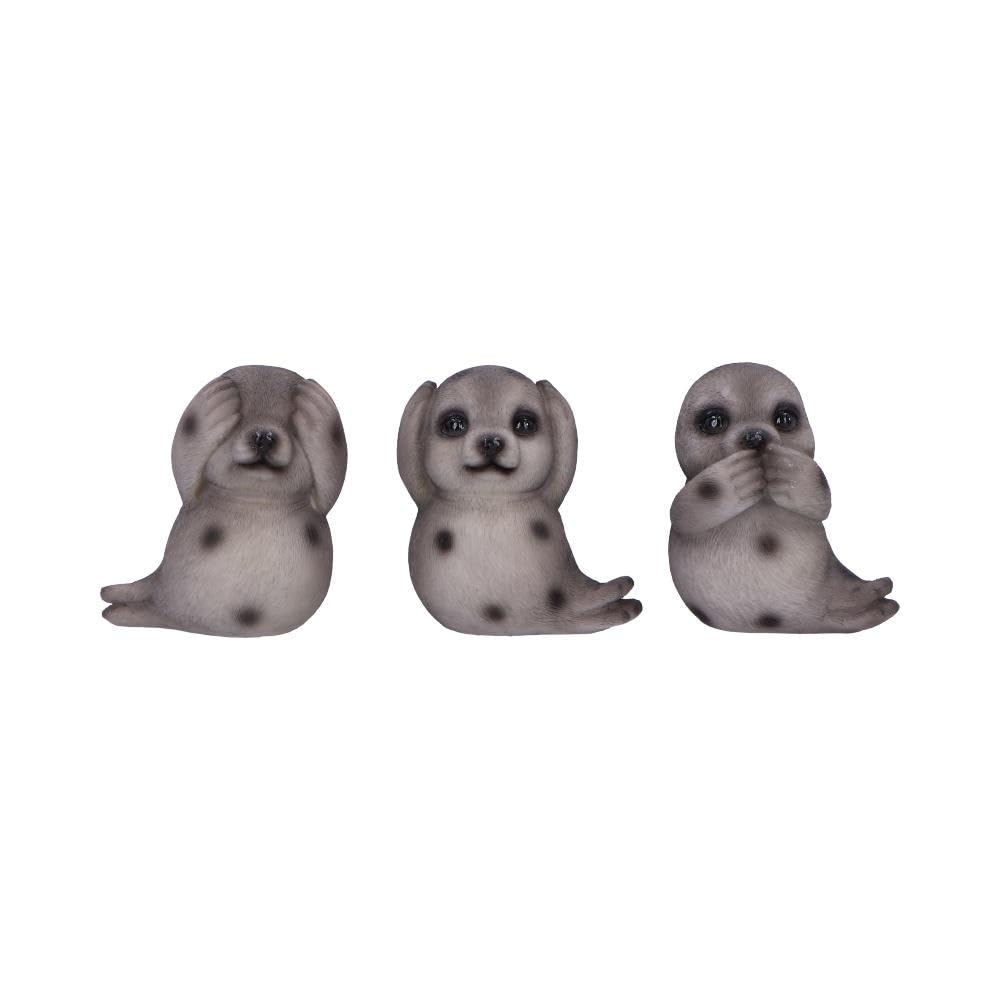 Nemesis Now Seals Three Wise See No Evil Hear No Evil Speak No Evil Figurines, Adorable Hand-Painted Resin Collectibles And Gift