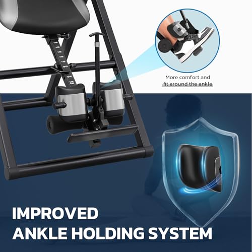 Image of YOLEO Inversion Table for Back Pain 2026 Foldable Inversion Table w /Removable Lumbar Pad, Reversible Ankle Holders, Easy Assembly
