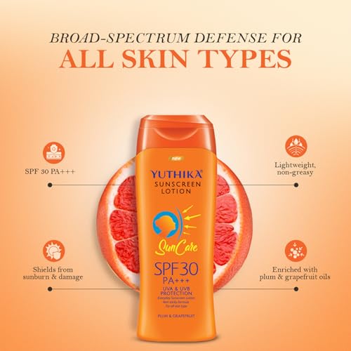 Image of Yuthika Almond Body Lotion 300ml with Sunscreen Lotion 100ml, Sunscreen SPF 30 PA+++ with UVA & UVB Protection, Nourishing Body Lotion for Women & Men