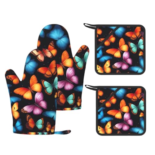 Gants résistants à la chaleur de qualité supérieure set de 4 imprimé papillon pour four
