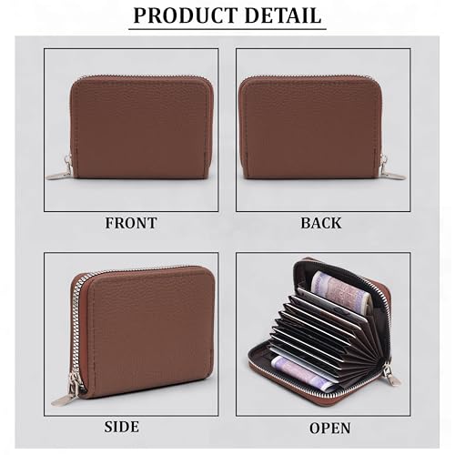 Image of 9 Slot RFID Genuine Leather Credit Debit Card Holder Wallet Money Zipper Coin Purse for Men & Women (Brown 2)