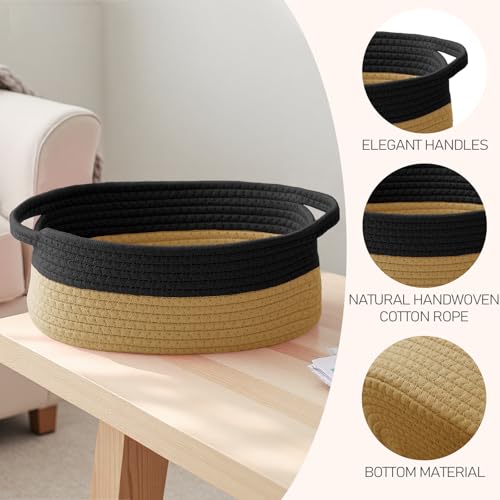 Image of JMvicyroam Small Woven Basket, Empty Gift Basket, Black&Jute /3 Pack | Small Gift Basket, Cotton Rope, 12 x 8 x 83 in, Handles, Includes Ribbon and Bag, Birthday Gift Basket