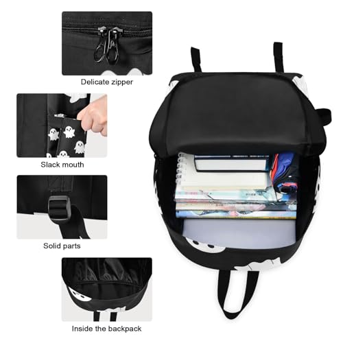 Kids Bookbags Waterproof Cooler Bag, Backpacks with Lunchbox, Halloween Spooky Black3