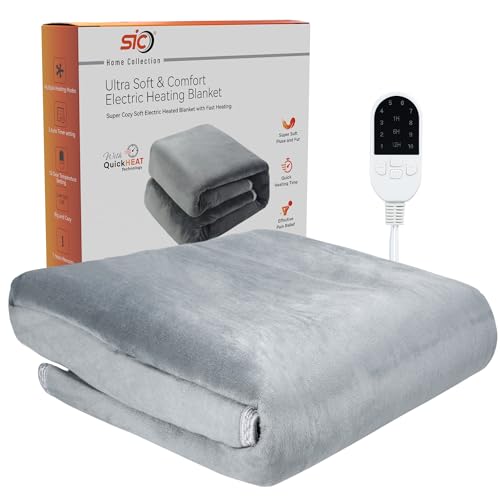 SIC Heated Under Blanket - Soft Electric Under Blanket with Auto Timer & 10 Heat Settings - Ideal Heated Blanket for your Home Comfort - Heated Underblanket for Sleepy Nights - 150x120 cm - (Grey)