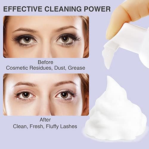 Lash Shampoo for Eyelash Extensions 60ml Eyelash Extension Cleanser Lash Extension Shampoo Kit with Brush Oil Free Eyelid Foaming Cleanser Eyelash Wash for Extensions Home Salon Use
