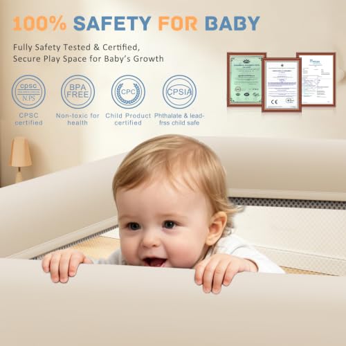 Image of TOREVSIOR Foldable Baby Playpen with Mat, 50 inchx71 inch F oldable P laypen for Babies and Toddlers, Indoor & Outdoor Kids Safety Play Pen, Portable Play Yard, Foldable Baby Playpen with 50 Ocean Balls