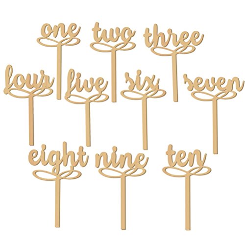 FENICAL 1-10 Wooden Table Numbers on Sticks 10pcs One-Ten Table Numbers for Wedding Party Decoration