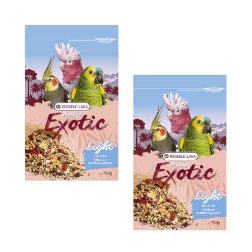 Versele-Laga Papagaios Exotic Light | Pack duplo, 2 x 750 g, para periquitos grandes e papagaios, com 35% de cereais insuflados, incluindo milho insuflado e trigo insuflado