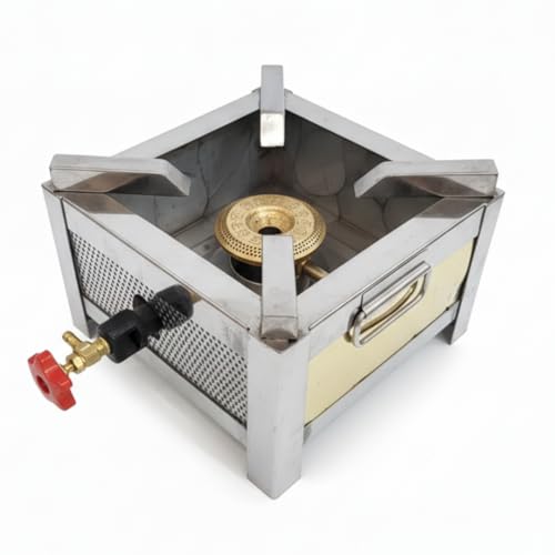 Commercial Single Burner Gas Stove | Heavy Duty Stainless Steel Body with Brass Burner | 12x12x7 Inch | Ideal for Hotel, Dhaba, Restaurant, and...