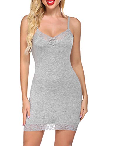 Avidlove Women's Chemise Nightgown Sleepwear Lace Lounge Dress Spin Slip, Large, Gray