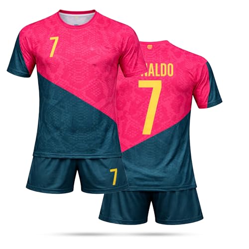 Kids Soccer Jersey and Shorts Set – Youth Football Kit, Breathable Polyester Sports Uniform for Outdoor Play, Training, Match Day, Comfortable Fit for Boys & Girls (Red/Green, 11-13 Years)