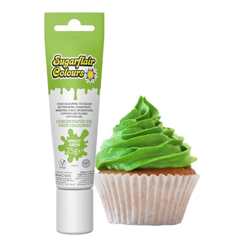 Sugarflair Essentials Bright Green Food Colouring Gel 25g - Concentrated Gel Food Dye for Cake Decorating Buttercream Fondant Royal Icing - Vegan Kosher Bake-Stable