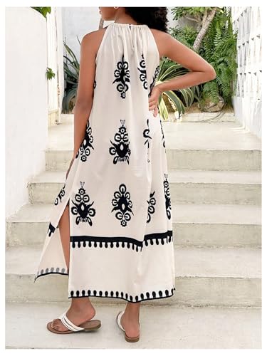 Floerns Girl's Tribal Print Halter Dress Sleeveless Slit Hem Beach Long Dresses3
