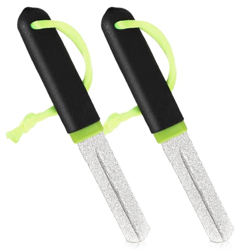 Yuanchu 2Pcs Hook Sharpener Fish Hook File for Fishing Diamond File with Handle Portable Fish Hooks V Groove Sharpener for Steel Tip Double Sided Fine and Medium Grit Precision Slim Compact Rapid