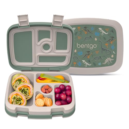 Image of Bentgo Kids Prints Leak-Proof, 5-Compartment Bento-Style Kids Lunch Box - Ideal Portion Sizes for Ages 3-7, Durable, Drop-Proof, Dishwasher Safe, & PFAS & BPA-Free Materials (Dino Fossils)