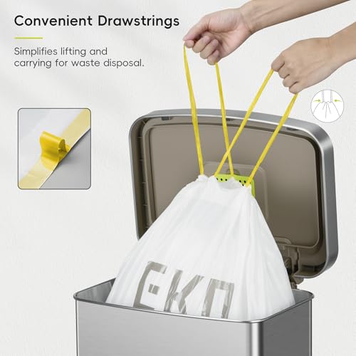 Image of EKO 21 Gallon / 50-90 Liter, 60 Count Drawstring Trash Bags, Extra-Strong Garbage Bags, Lemon Zest Scent with Continuous Odor Control, Easy-Dispense Roll for Kitchen and Household Use, Code G, White