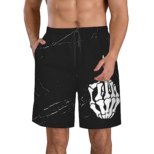 Kkaingg Skull Middle Finger Men's Swim Trunks Quick Dry Swim Shorts Summer Beach Shorts with Pockets Swimsuit