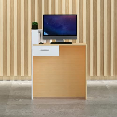 Bureau d'accueil moderne en bois avec comptoir de réception et tiroir