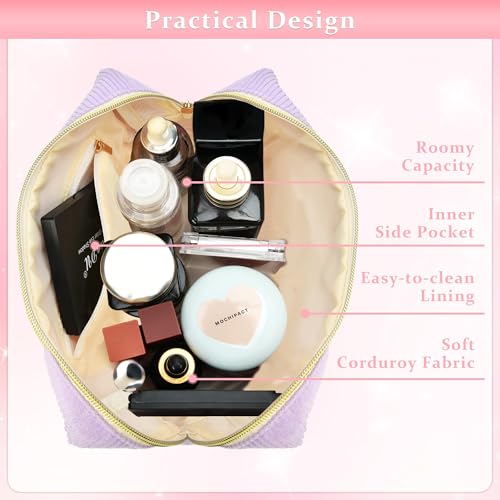2Pcs Makeup Bag for Girls Gifts, Travel Toiletry Bag for Women, Corduroy Make Up Cosmetic Pouch Cute Preppy Stuff Bags for Teen, Birthday Graduation Gifts (HAIR & FACE)3
