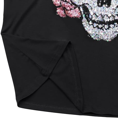 Image of PESION Womens Short Sleeve T-Shirt Sequined Tops O-Neck Funny Graphic Tees Blouse