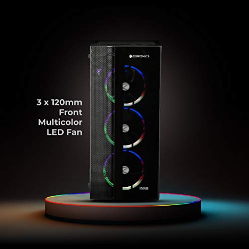 Image of ZEBRONICS Zeb-Ivar Premium Gaming Cabinet with ATX /mATX Motherboard Support, USB 3.0, AIO Cooler Support, 120mm Multicolor LED Fan, Tempered Glass Panel, dust Filter and mesh for air Flow