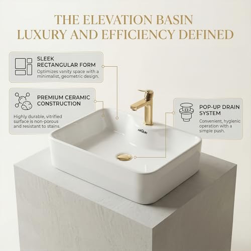 Image of ARQUIN ARQUIN Wash Basin for Bathroom Table Top Washbasin, Countertop Basin | Ceramic Washbasin Bathroom,Hotel | Living Room | Office Vanity Wash Basin (18.9x14.96x5.51 Inch) x