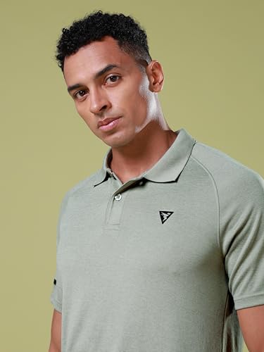 Image of TECHNOSPORT Men's 100% Polyester Slim Fit Self-Design Half Sleeve Polo T-Shirt with Double Cool, SPF50+ Properties for Gym, Workout 7 Regular Use