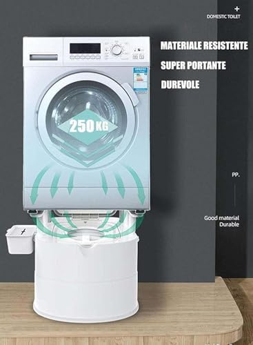 WC Toilette Portatile con Box Portaoggetti e Poggia Schiena poggiamano, per Anziani, Donna incinta e Persone con Mobilità Ridotta Uso Domestico (Bianco/Grigio)