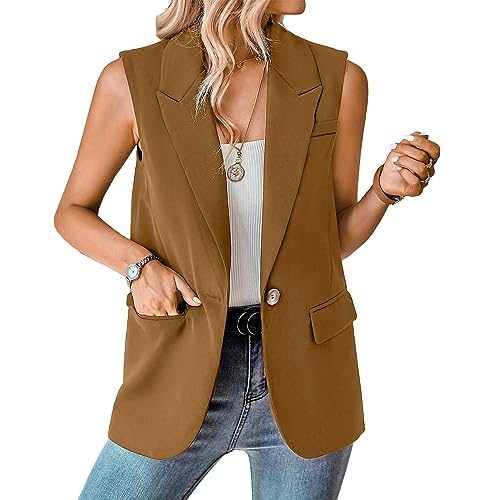 KateModa Womens Sleeveless Blazer Vest Open Front Lightweight Casual Blazer