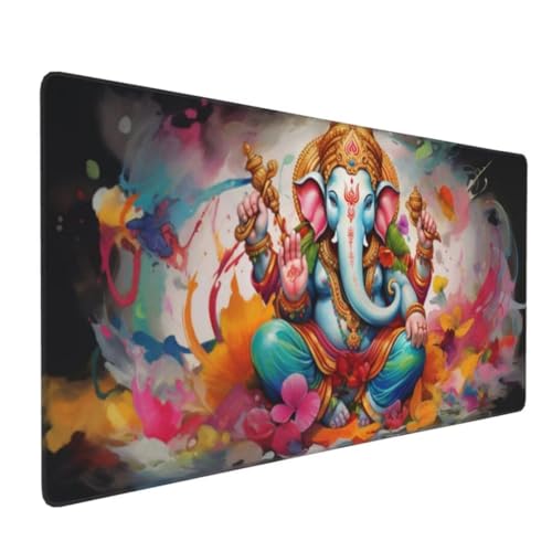 Tapis de Souris Thaïlande Tapis de Souris XXL 600x300 mm, Imperméable Tapis de Souris Gamer XXL Tapis Souris Ganesha Mouse Pad, Base Atidérapante, Haute Précision et Vitesse pour Deco Bureau -MU169