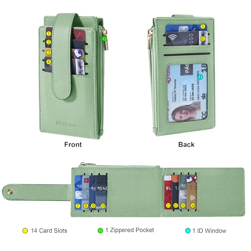 Image of Chelmon Womens Wallet Slim RFID Blocking Bifold Multi Card Case Wallet with Zipper Pocket (Light Green)