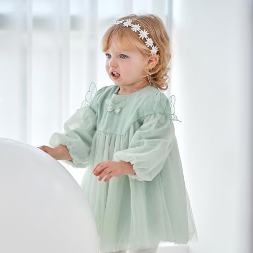 DAVE&BELLA Toddler Girls Tulle Dress Tiered Ruffle Long Sleeve Floral Tutu Dresses Baby Girls Birthday Party Princess Dresses2