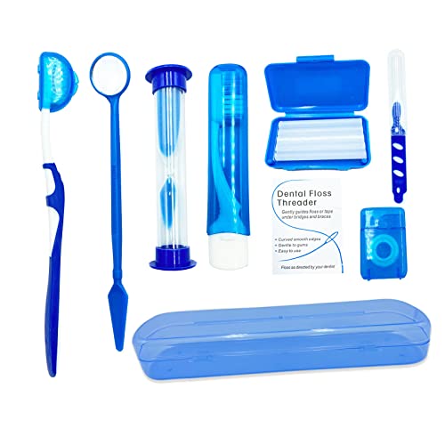 Set de cuidado bucal ortodóntico para aparatos de ortodoncia, incluye cepillo interdental, hilo dental, kit de cepillo de dientes, color azul Cover