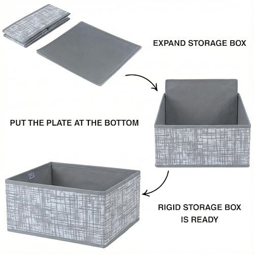 Image of Skrill 12-Piece Foldable Cloth Storage Box Set | Cube Baskets, Bins & Dividers for Closet & Dresser Drawer Organization - Crosshatch Grey